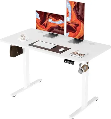 Productafbeelding van Verstelbaar bureau, elektrisch, 120x60 cm, wit | Ergonomisch bureau, studiebureau en gaming bureau met geheugenfunctie, verstelbaar sta bureau met splitboard, geschikt voor thuiswerken