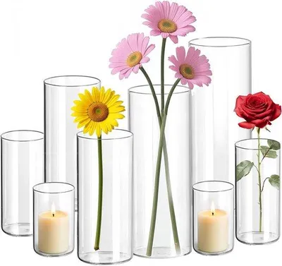 Productafbeelding van Famanu Glazen Vaasenset - 8 stuks - Voor tafeldecoratie en aromatherapie