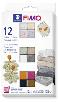 Produktbild von STAEDTLER FIMO effect 8013 ofenhärtende Modelliermasse Materialpackung "Boho Colours", 12 Halbblöcken je 25g
