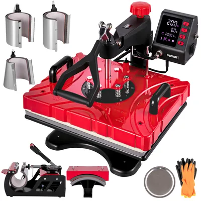 Produktbild von VEVOR 8 in 1 Hitzepresse 38 x 30 cm Transferpresse  Rot T-Shirtpresse Becherpresse Heißpresse Maschine Textilpresse Tassenpresse für Hüten Tellern Tassen Multifunktionale Sublimation 360-Grad-Drehbar