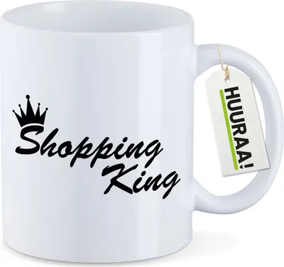 Produktbild von Huuraa Kaffeetasse Shopping King Krone 330ml Weiß Keramik Kaffeebecher Geschenkidee