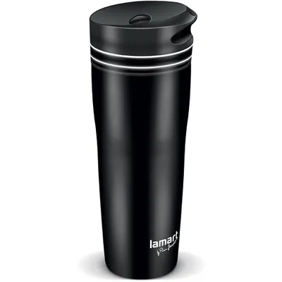 Produktbild von LAMART LT4049 Termohrnček, poistkový mechanizmus zabraňujúci nečakanému otvoreniu, materiál nerez, čierna, 360 ml,  priemer 7,5cm, výška 20 cm