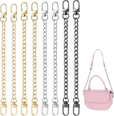 Produktbild von 8 Stück Taschenkette, 4 Farben Metall Verlängerungsketten 20 cm Trageriemen Kette Taschengurte Flach Ersatz Kette Kettenverlängerung für Damen Handtaschen Umhängetasche Geldbörse