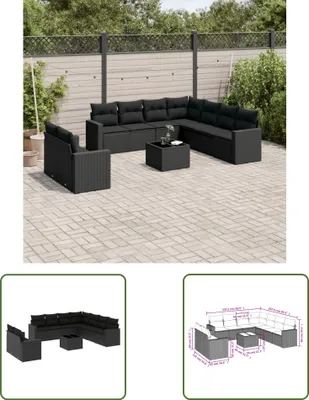 Produktbild von The Living Store 10-tlg. Garten-Sofagarnitur mit Kissen Schwarz Poly Rattan