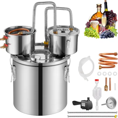Produktbild von VEVOR Alkohol-Destillierapparat, Moonshine-Destillierapparat, 11,4 l für schnelles Abkühlen, Doppelkondensator-Destillationseinheit für Wein, Whisky, Brandy, Silber