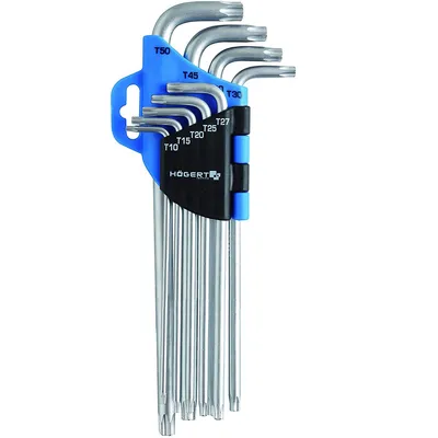 Produktbild von Högert Technik - TORX Set Schlüssel I TORX Schraubendreher set von 9 Stück I Größen T10 bis T50 I Aus Chrom-Vanadium-Stahl I Beständig gegen Verformung und Abrieb I HT1W818 - Silber