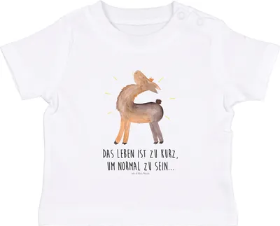 Produktbild von Mr. & Mrs. Panda  T-Shirt Lama Stolz 6. - 12. Monat - Weiß - Geschenk, Kinder Oberteil, Beste Freundin, Lamas, Familie, Family, Baby Jerseyshirt, Babyshirt, Shirt