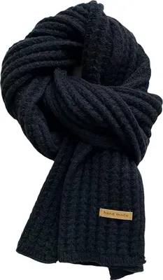 Produktbild von Winterschal, einfarbig, verdickter, warmer Strickschal für Herren und Damen, langer Halswickel, Kleidungsstück, Bekleidungszubehör, Schwarz