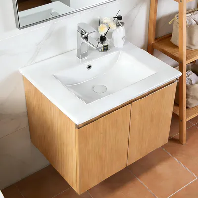 Zdjęcie produktu dla Umywalka ceramiczna FCH, biała, 61 x 46 x 17 cm, prostokątna, umywalka do zabudowy z otworem na baterię i przelewem, umywalka do łazienki