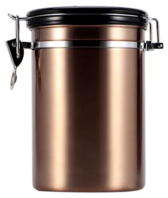 Produktbild von Versiegelter Vorratsbehälter aus Edelstahl für Kaffee und Tee mit Luftablassventil zur Lebensmittelaufbewahrung in der Küche (Gold)