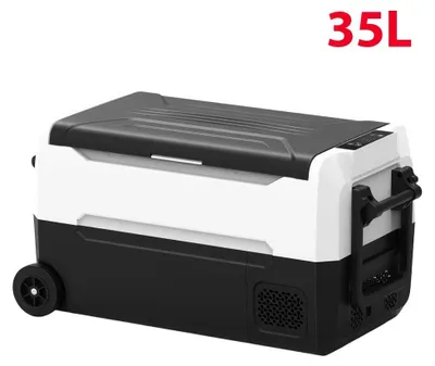 Obrázek produktu pro Přenosná chladnička do auta o objemu 35 litrů – kompresorová chladnička/mraznička – 12/24V DC – 110–240V AC – mini chladnička pro kempování