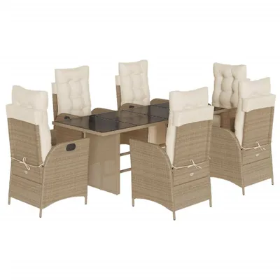 Produktbild von vidaXL 7-tlg. Garten-Essgruppe mit Kissen Beige Poly Rattan