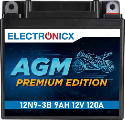 Immagine prodotto di Batteria per moto Electronicx YB9L-B 12N9-3B 12 V 9 Ah 120 A/EN AGM - Senza manutenzione, a tenuta stagna, di lunga durata ▶ Batteria premium 12 V senza manutenzione  Spedizione in Germania