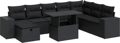 Produktbild von vidaXL 9-tlg. Garten-Sofagarnitur mit Kissen Schwarz Poly Rattan