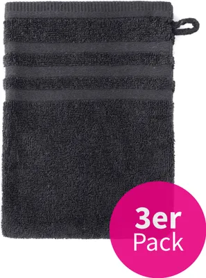 Produktbild von grace grand spa Waschlappen im 3er-Pack mit Streifen-Bordüre Dunkelgrau One Size
