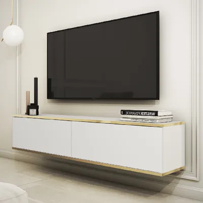 Produktbild von TV Lowboard Schrank Fernsehtisch ORO 135 weiß 135x30x32cm