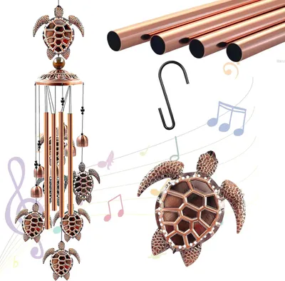 Produktbild von Windspiel aus Metall mit Schildkrötenmotiven, Metallröhren, Garten/Terrasse/Balkon, Dekoration für den Außenbereich