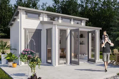 Produktbild von Alpholz Gartenhaus Lausitz mit Anbau Gartenhaus aus Holz in Imprägnierung Pinie, Holzhaus mit 70 mm Wandstärke, Blockbohlenhaus mit Montagematerial