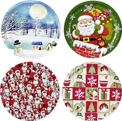 A collage of four different Christmas-themed plates.
