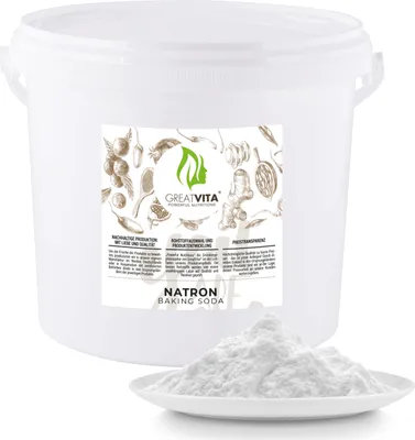 Produktbild von GreatVita Natron Pulver 5 kg Eimer | Lebensmittelqualität E500ii, Backpulver Backsoda