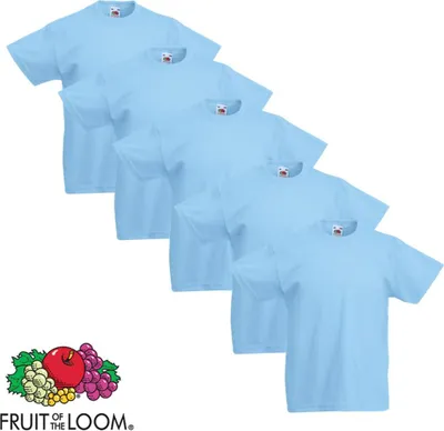 Produktbild von Fruit of the Loom Kinder-T-Shirt Original 5 Stk. Blau Größe 140
