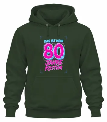 Produktbild von 80er Jahre Kostüm Neon Retro Party Geburtstag Geschenk Hoodie Kapuzenpullover, Flaschengrün, 3XL