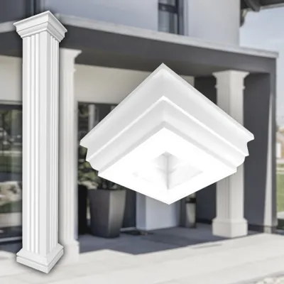 Produktbild von PRESTIGE DECOR Kapitell für Säulen 535x535x130mm Säulenknauf Kunstharzputz weiß, Fassadenverkleidung aussen Pfeiler Wandverkleidung (Kapitell LC115-1F, Größe L geschlossen)