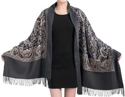 Produktbild von Bestickter Pashmina Schal aus hochwertiger Wolle Cashmere, Herbst-Winter
