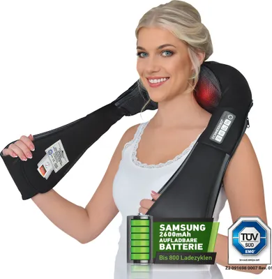 Produktbild von Donnerberg Nackenmassagegerät DAS ORIGINAL mit Samsung Akku Shiatsu Nacken Rücken Massagegerät Vibration & Wärme Massage Nackenmassage Gerät