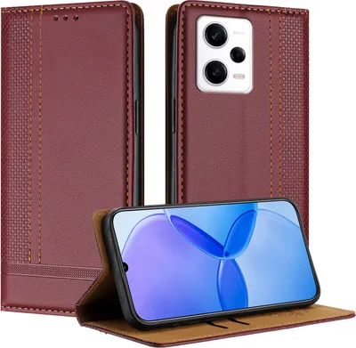 Produktbild von Handyhülle für Xiaomi Poco X5 Pro/Redmi Note 12 Pro 5G Leder Flip Klappbare Schutzhülle mit Standfunktion Dunkelrot