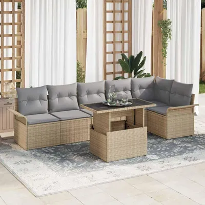 Zdjęcie produktu dla Maison Exclusive - Zestaw mebli ogrodowych, sofa i 6 foteli, kolor beżowy, wykonane z rattanu syntetycznego
