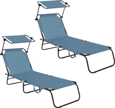 Image de Aga 2x Chaise longue de jardin réglable avec auvent Bleu clair