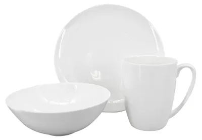 Image de Service petit-déjeuner en porcelaine Luna (assiette, bol, mug), blanc