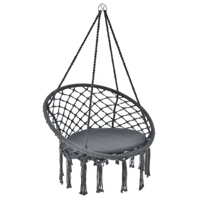 Produktbild von Juskys Závesné kreslo Cadras 60 cm široký vankúš - interiérový závesný kôš s nosnosťou 120 kg pre deti a dospelých - jednoduché zavesenie - Boho antracit