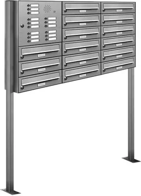 Produktbild von 15er V2A Edelstahl Briefkasten Standanlage Freistehend mit Klingel