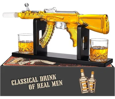 Immagine prodotto di Set da whisky con decanter e 2 bicchieri, design AK47, ideale come regalo per uomini, perfetto per Natale