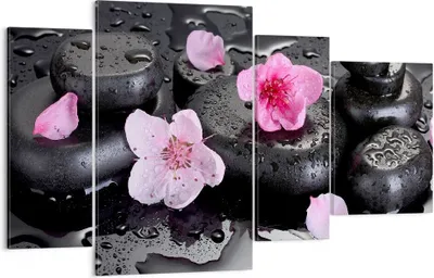 Produktbild von Bild auf Leinwand - Leinwandbild - Blumen Steine Tropfen Spa - 120x70cm - Wand Bild - Wanddeko - Leinwanddruck - Bilder - Kunstdruck - Wanddekoration - Leinwand bilder - Wandkunst - DL120x70-2714