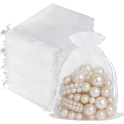 Imagen del producto de Bolsas de organza con cordón, 10 x 15 cm, 100 unidades, pequeñas bolsas para regalos, ideales para joyería