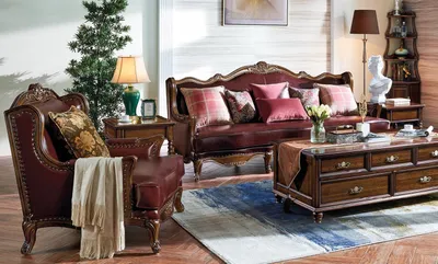 Productafbeelding van Klassieke lederen hoekbank Chesterfield, Barok, Rococo, meubels, bank, bankstel, 3+1