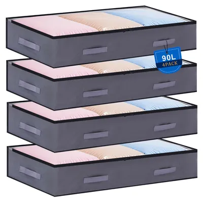 4er-Set Aufbewahrungstaschen 90L unter Bett, faltbar, Grau