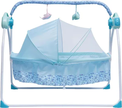 Image de Berceau électrique pour bébé, balancelle automatique, minuterie & musique Bluetooth, 5 niveaux, matelas & coussin inclus, bleu