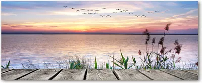 Produktbild von Tulup® Leinwandbild - 125x50 cm - Wandkunst - Drucke auf Leinwand - Leinwanddruck  - Landschaften - Orange - See Sonnenuntergang