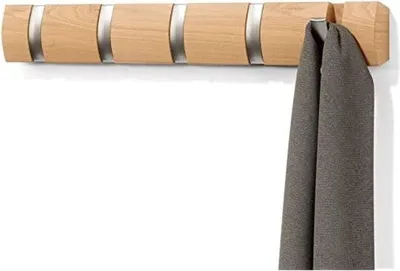 Obrázok produktu pre Uniqoos® Umbra – Nástenná vešiaková stena s 5 výklopnými háčikmi, prírodná farba