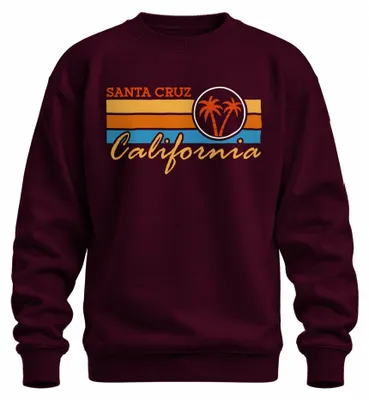 Productafbeelding van Santa Cruz, Californië, Palmen Strand, Retro, Vintage, Westkust, Trui, Bourgondi, XL