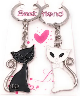 Produktbild von Onwomania Schlüsselanhänger Paaranhänger Liebe Katze schwarz weiß silber Anhänger Keychain