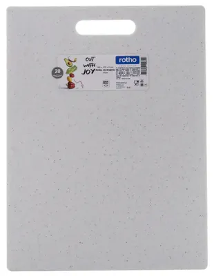 Produktbild von Schneidebrett Rotho 1022501028 Brett mit Griff Kunststoff BPA-frei 365x275x9 mm weißer Granit