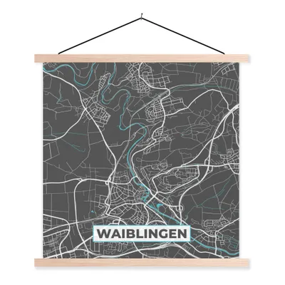 Produktbild von MuchoWow® Textilposter Blau - Deutschland - Karte - Stadtplan - Waiblingen 40x40 cm mit holzfarbenen Rahmen - Posterleiste