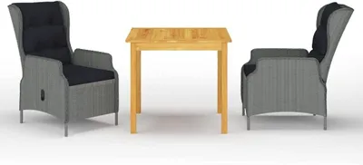 Produktbild von Dreiteiliges Gartenmöbel-Set für Balkon und Terrasse mit Outdoor-Lounge-Möbeln in Hellgrau aus Akazienholz und PE-Rattan, einschließlich Lounge-Sessel mit Liegefunktion und wetterfester Ausführung