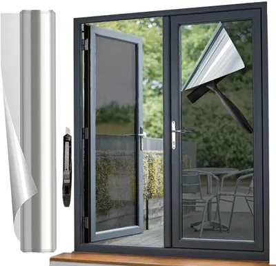 Produktbild von Fensterfolie Spiegelfolie für Sichtschutz, Fensterfolie für Sonnenschutz im Innenbereich, UV-Sonnenschutzfolie für Fenster, selbstklebende Spiegelfoli