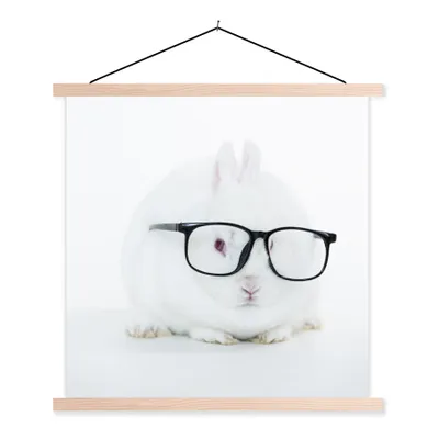 Produktbild von MuchoWow® Textilposter Kaninchen - Brille - Hipster 40x40 cm mit holzfarbenen Rahmen - Posterleiste